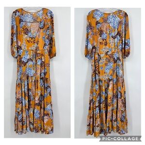 Abel the Label Tiered Maxi Dress Orange Blue Size M